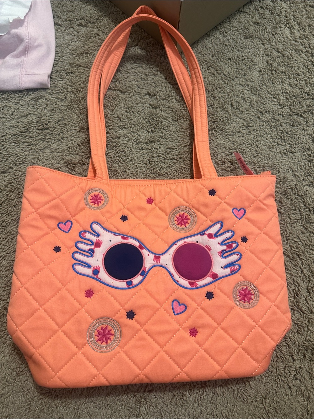 Vera Bradley Peach Quilted Tote with Sunglasses Appliqué